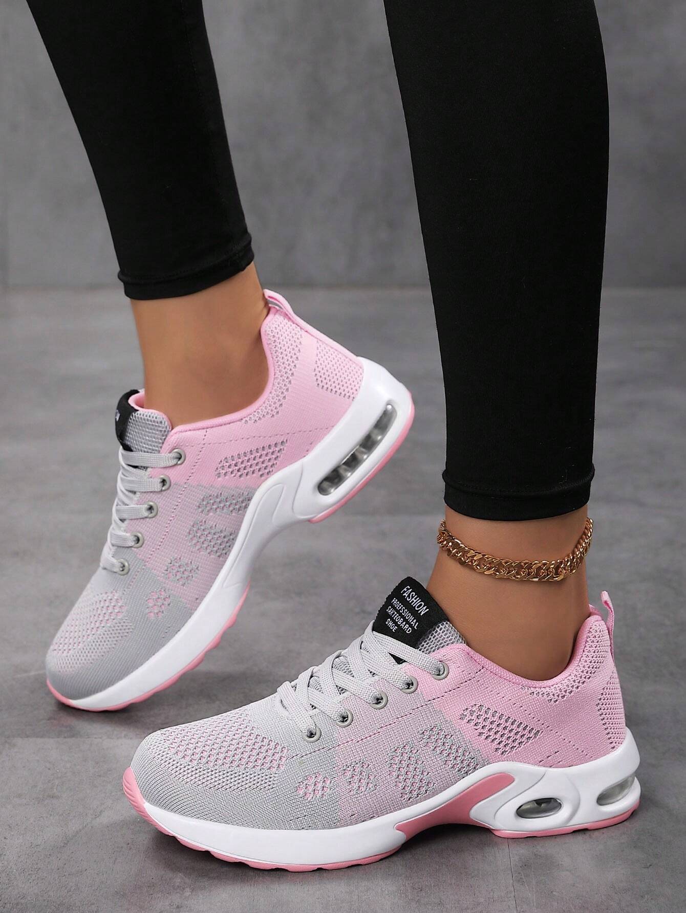 Damen Sneaker rosa grau, atmungsaktiv, Sportschuhe mit Luftpolster, modisch, bequem.