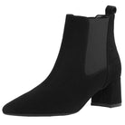 Eleganter schwarzer Chelsea Boot aus Wildleder mit Blockabsatz. Perfekt für Damenmode, Herbsttrends und stilvolle Alltagsoutfits.
