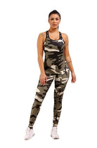 Damen-Camouflage-Overall für Fitness und Yoga, ärmellos, atmungsaktiv, elastisch, ideal für Sport und Freizeit. Trendige Sportbekleidung.