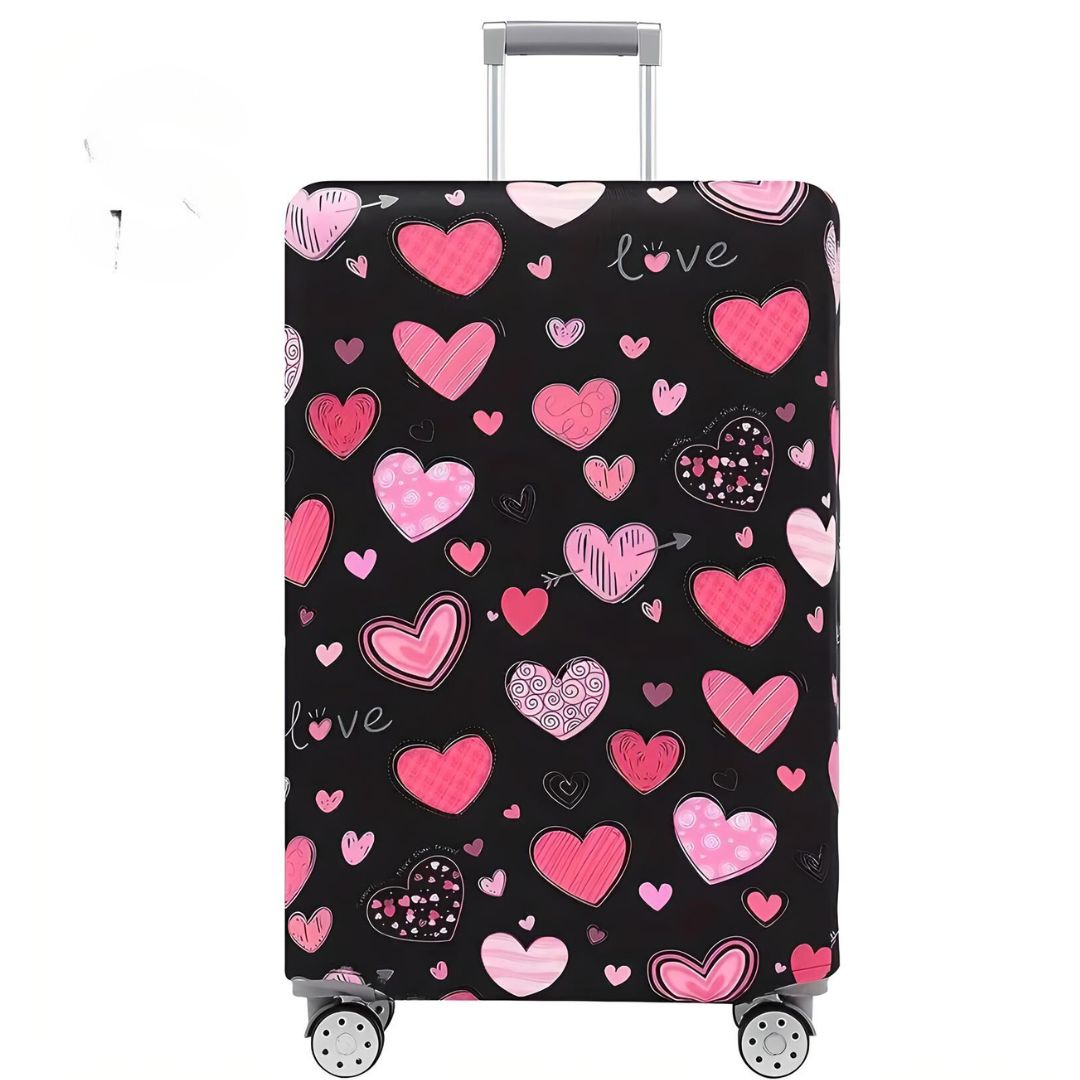 Schwarzer Koffer mit rosa Herzmustern, Teleskopgriff, Reisetasche, stilvoll, langlebig.