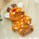 Kuscheliger Rentier-Hundepullover mit Kapuze, orange mit weißen Punkten, ideal für kalte Wintertage. Haustierkleidung, warm, modisch, bequem.