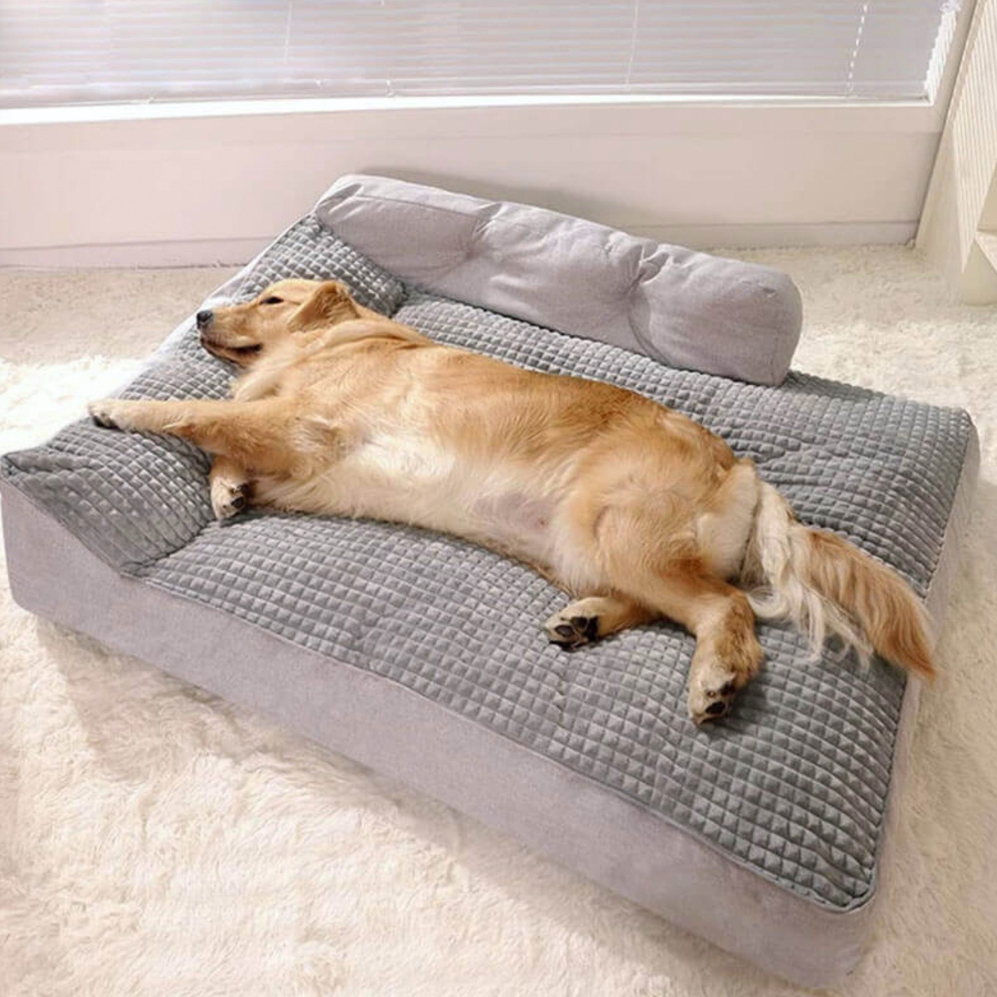 Großes, waschbares Hundebett, grau, gepolstert, für alle Jahreszeiten, bequem, Haustierbett.
