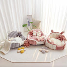 Waschbares Hundebett, rosa und creme, flauschig, gemütlich, Sofa-Stil, für Katzen und Hunde.