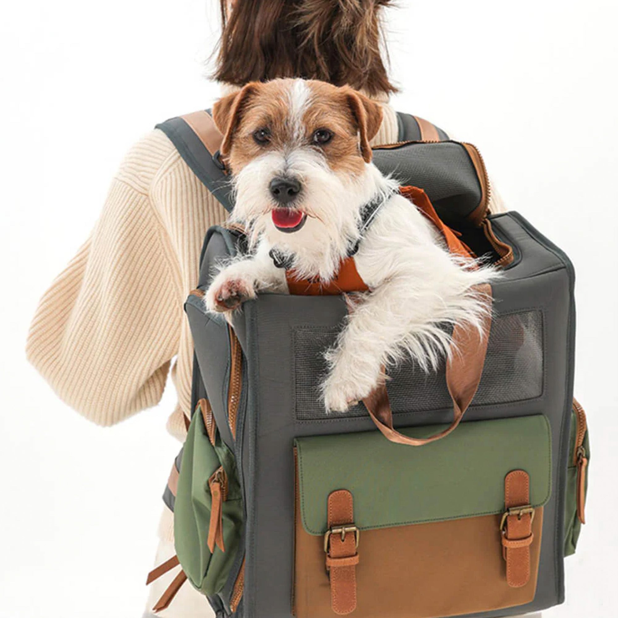 Zweifarbiger, atmungsaktiver, wasserdichter Canvas-Haustier-Rucksack für Hunde.