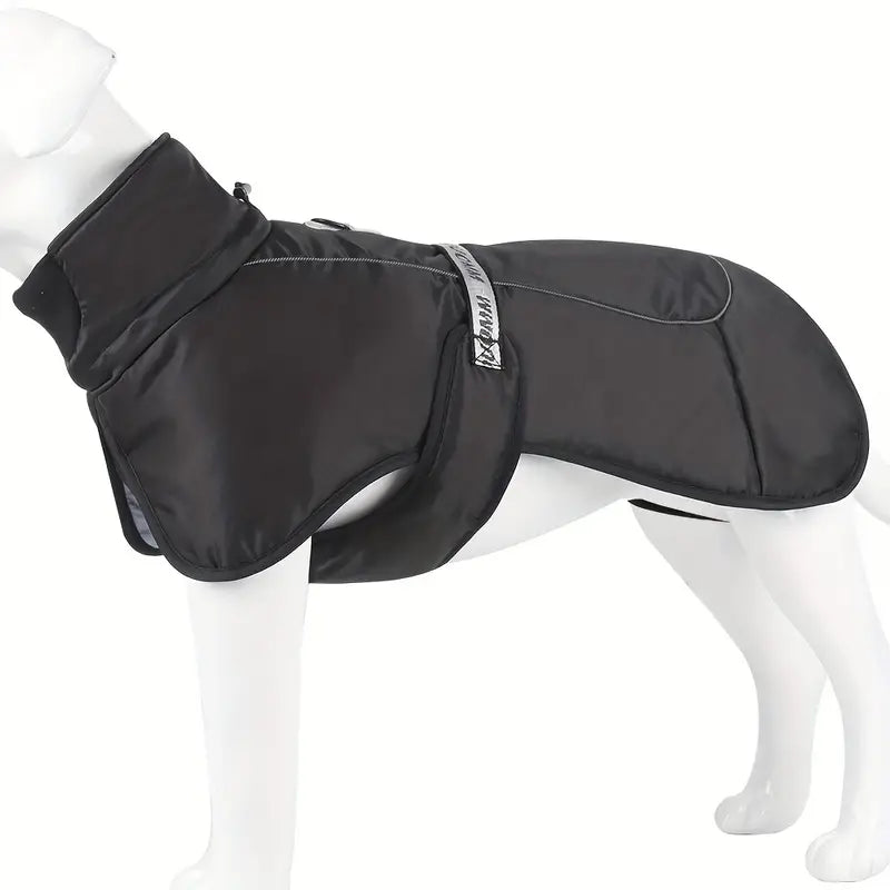 Schwarzer Hundemantel, wasserdicht, winddicht, reflektierend, ideal für kaltes Wetter. Perfekt für kleine bis große Hunde.
