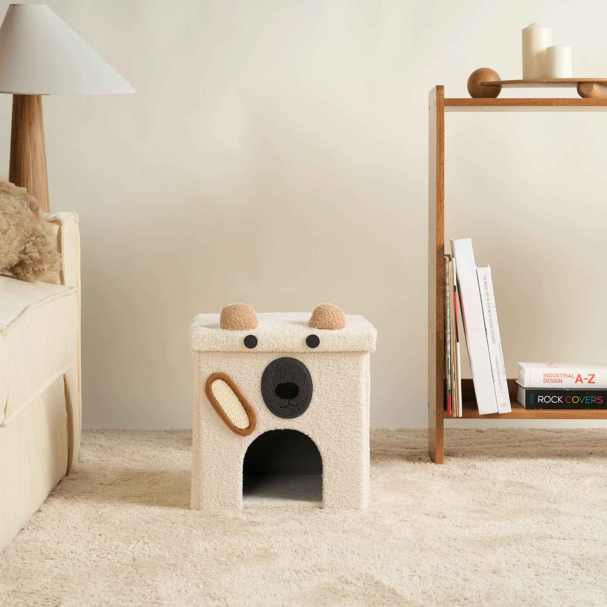 Kuscheliges Hundehäuschen in Bärenform, beige, für Haustiere, modernes Design, Wohnzimmer-Dekor.