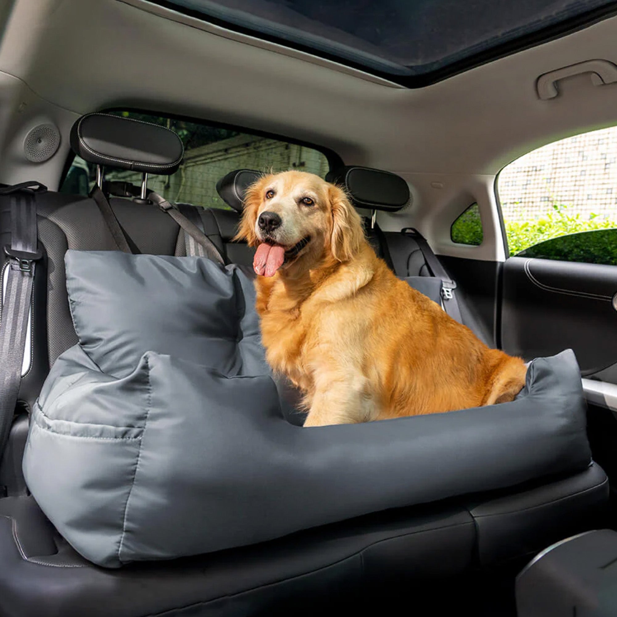 Wasserdichtes Hundebett Auto Rücksitz, grau, für mittelgroße bis große Hunde, Reisen, Sicherheit.