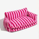 Gestreiftes rosa Hundesofa aus Kunstlammwolle, doppellagig, bequemes Haustierbett.