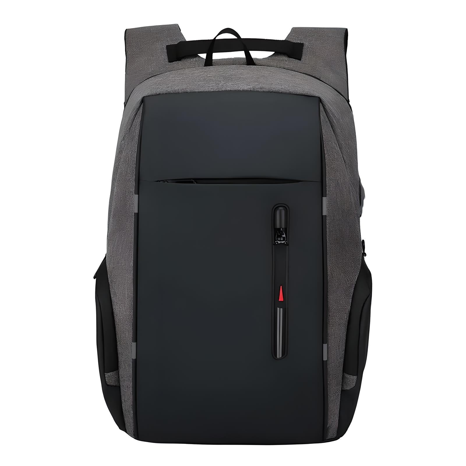 Grauer und schwarzer Laptop-Rucksack, wasserdicht, mit USB-Anschluss, für Reisen und Arbeit.
