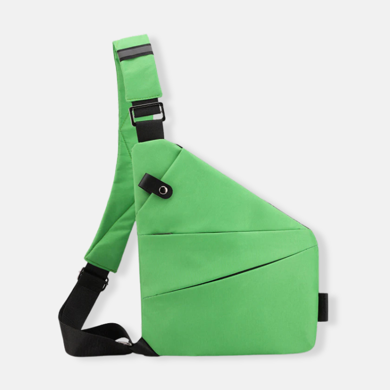 Grüne Umhängetasche, modern, verstellbar, für Reisen, aus strapazierfähigem Material.