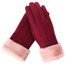 Damen-Winterhandschuhe, rot, mit weichem Fellfutter, Touchscreen-kompatibel. Modische, warme Handschuhe für kalte Tage. Ideal für Outdoor.