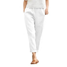Damenhose aus Baumwolle-Leinen, schwarz, übergroß, elastischer Bund, Taschen, lässig. Perfekt für Frühling 2024. Bequem und stilvoll.