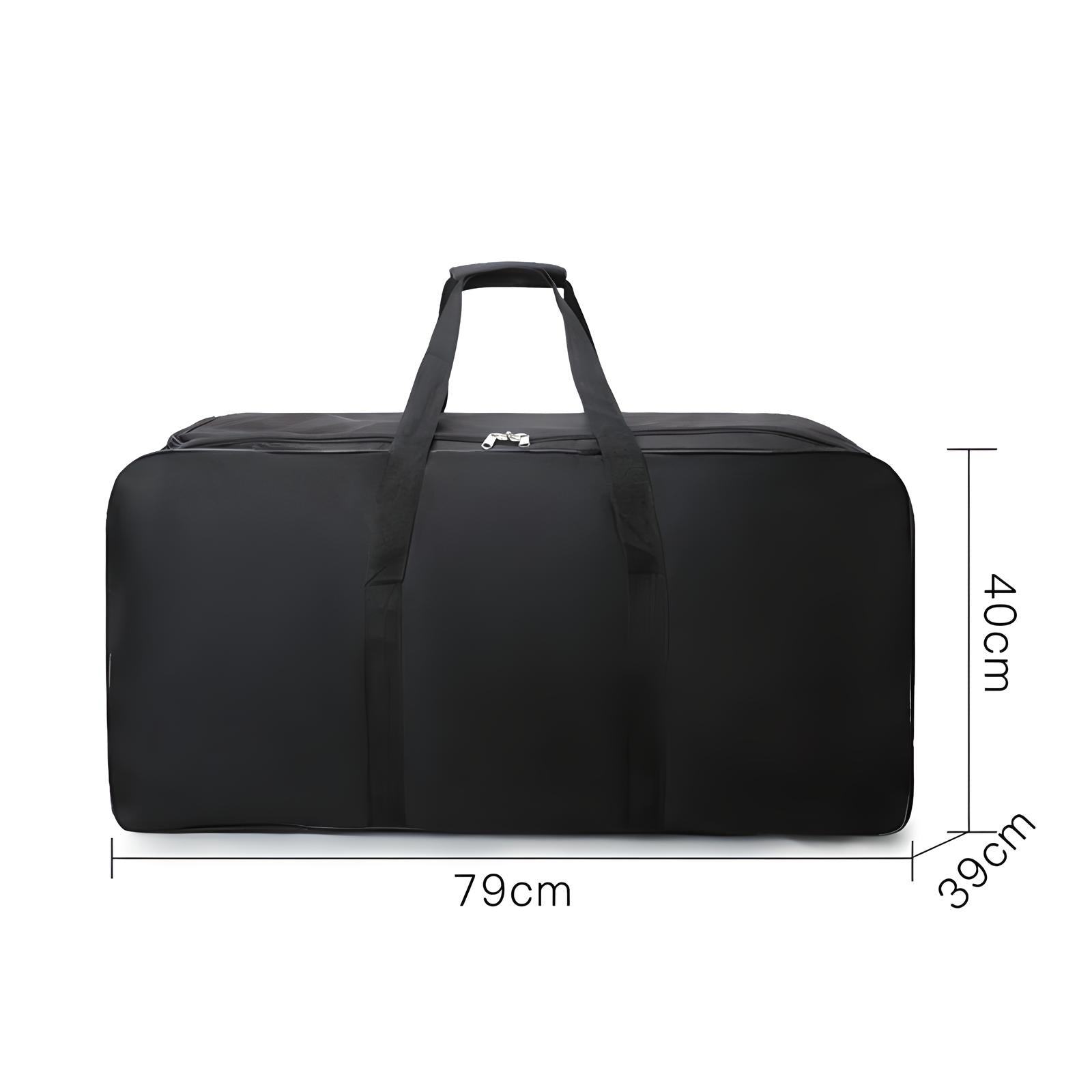 Schwarze Reisetasche, 79x40x39 cm, robustes Material, ideal für Reisen und Aufbewahrung.