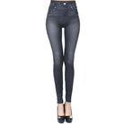 Damen-Jeans-Leggings in Schwarz, hoch tailliert, figurbetont, elastisch, ideal für modische Outfits. Perfekt für Alltag und Freizeit.