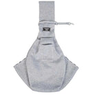 Graue Hundetragetasche aus Stoff, modisch, bequem, mit verstellbarem Gurt, ideal für Reisen.