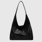 Schwarze Lederhandtasche, minimalistisches Design, geräumig, modisch, ideal für Alltag und Büro, hochwertiges Material, Damenaccessoire.