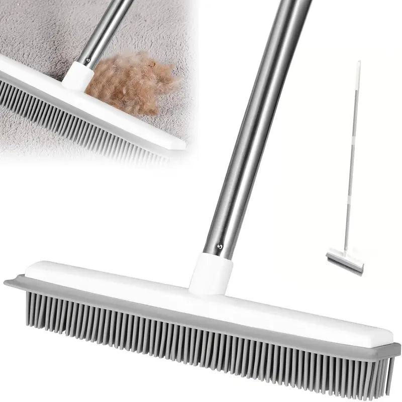 Multifunktionaler Silikonbesen mit Teleskopstiel, ideal für Tierhaare und Teppichreinigung. Effizient, langlebig, leicht zu reinigen.