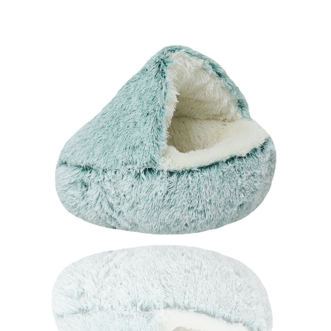Weiches, flauschiges Katzenbett in Blaugrün, ideal für Haustiere. Gemütliche Höhle, perfekt für Katzen und kleine Hunde. Waschbar und langlebig.