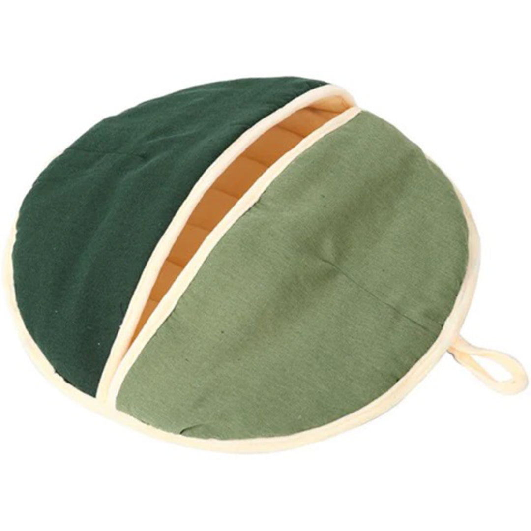 Grünes, rundes Topflappen-Set aus Baumwolle mit Schlaufe, ideal für Küche, Hitzeschutz, Backen. Hochwertiges, langlebiges Küchenzubehör.
