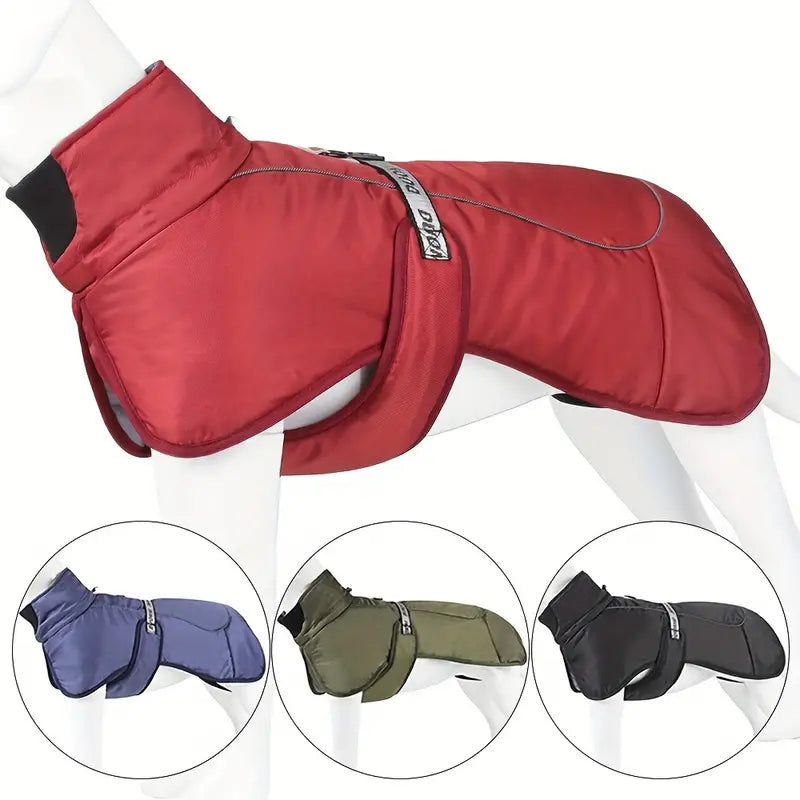 Hochwertiger Hundemantel in Rot, Blau, Grün und Schwarz. Wasserdicht, warm, ideal für kaltes Wetter. Perfekt für kleine bis große Hunde.