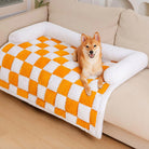 Hundematte kariert orange-weiß, gemütlich, Sofaschutz, Haustierbett, Wohnzimmer, waschbar.