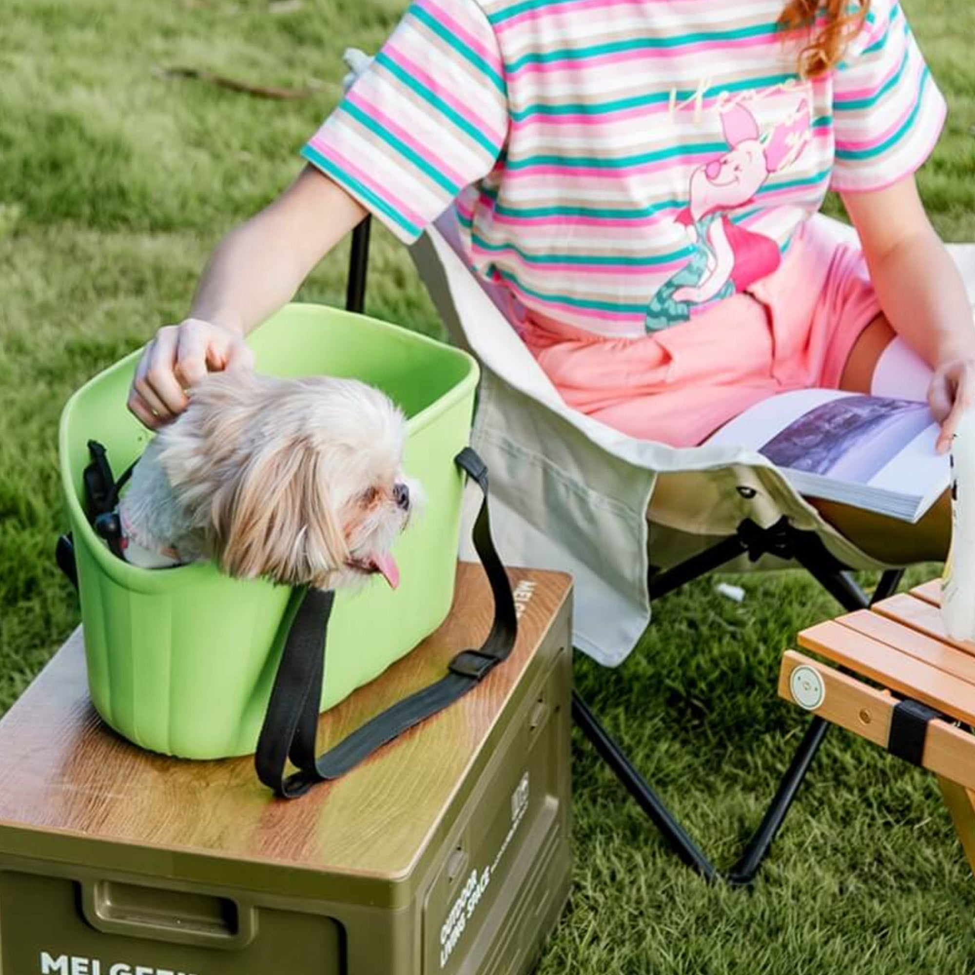 Grüne EVA-Haustiertasche, wasserdicht, leicht, große Kapazität, Outdoor-Nutzung.