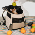 Wasserdichter Katzenrucksack, tragbar, beige, mit Netzfenster, ideal für Reisen und Outdoor.