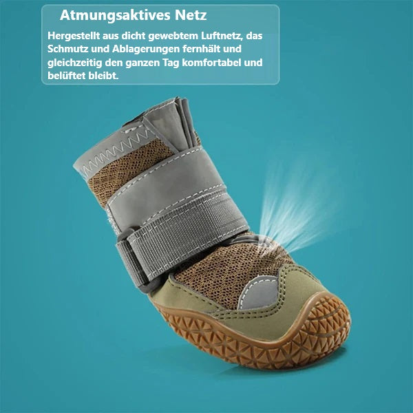 Atmungsaktiver Hundeschuh mit rutschfester Sohle, ideal für Outdoor-Aktivitäten. Schützt Pfoten vor Schmutz und bietet Komfort und Belüftung.