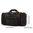 Schwarze Reisetasche, Leder, 53x30x25cm, mit Reißverschlüssen und Tragegriffen.