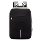 Schwarzer Laptop-Rucksack, diebstahlsicher, USB-Anschluss, wasserabweisend, Unisex-Design.