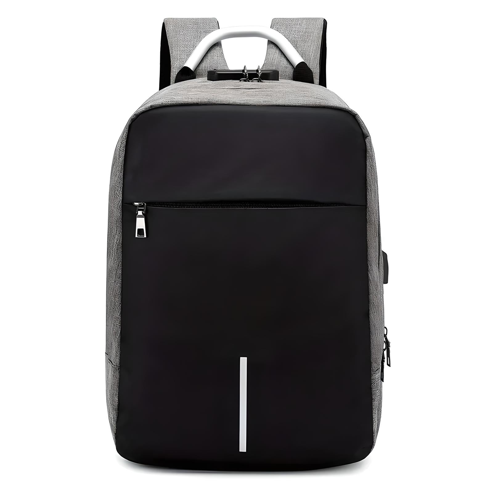 Schwarzer Laptop-Rucksack, diebstahlsicher, USB-Anschluss, wasserabweisend, Unisex-Design.