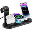 Kabellose Ladestation für iPhone, AirPods und Apple Watch, schwarz, Mehrfach-Ladegerät.