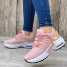 Damen Sneaker in Rosa mit goldenen Akzenten, bequeme Sportschuhe, modische Turnschuhe, ideal für Freizeit und Sport, trendige Damenmode.