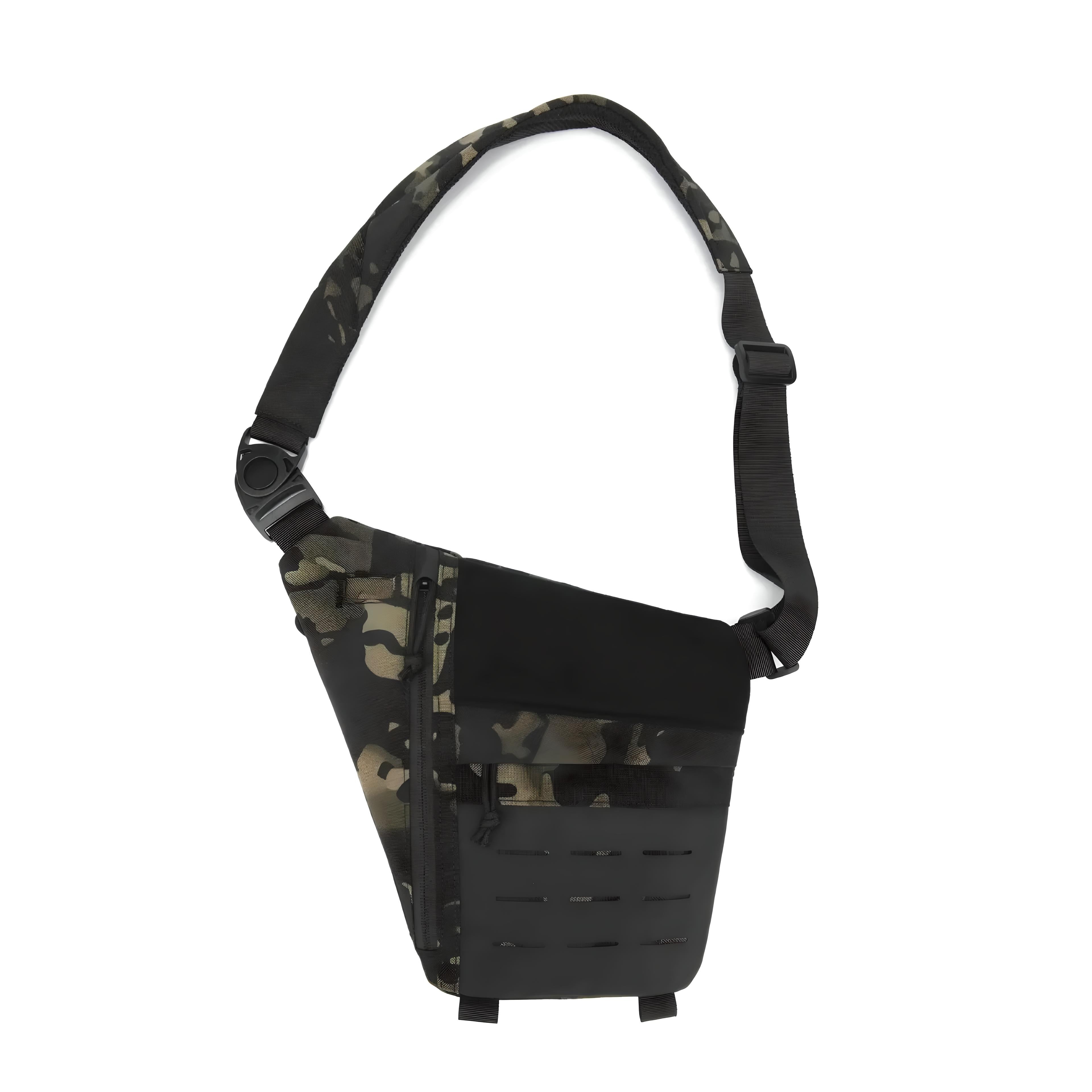 Taktische Umhängetasche, Camouflage, schwarz, verstellbarer Gurt, Outdoor-Ausrüstung.