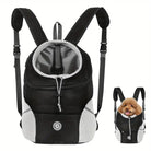 Schwarzer Haustier-Rucksack für Hunde, atmungsaktiv und komfortabel, ideal für Reisen und Outdoor-Aktivitäten. Verstellbare Gurte, robustes Design.