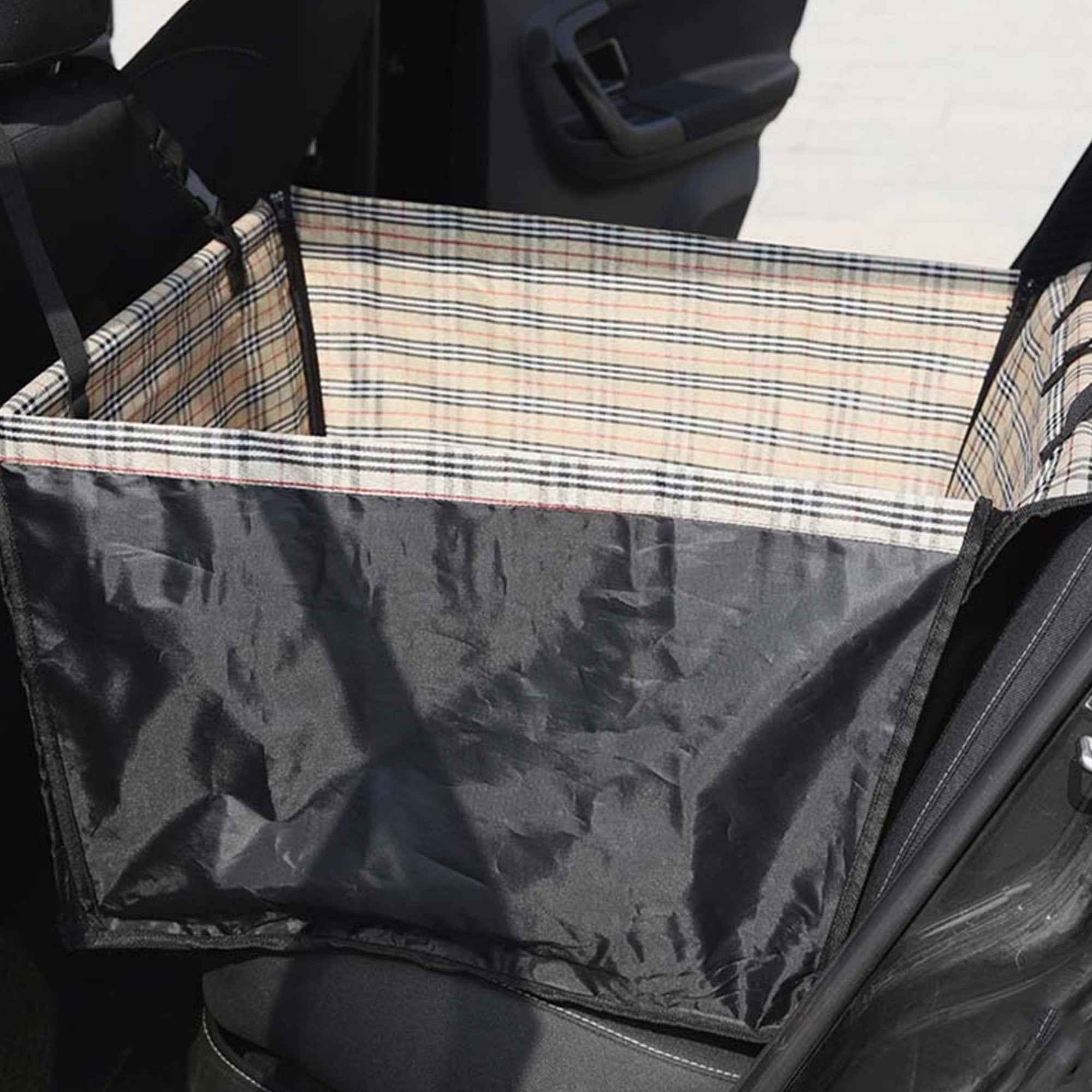 Wasserdichte faltbare Hundesitzabdeckung Auto, dick, schwarz, kariert, Rücksitzschutz.