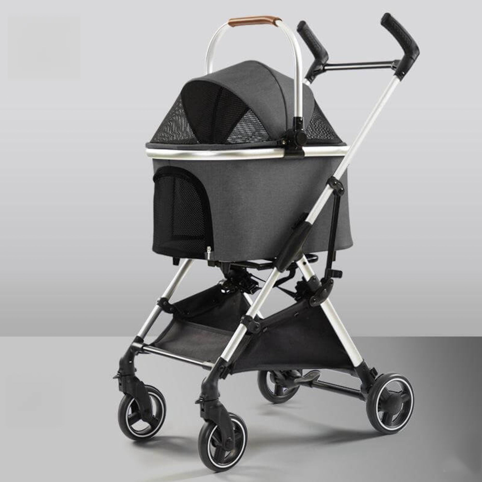 2-in-1 Haustierwagen aus Aluminium, ultraleicht, abnehmbar, grau, für Welpen.