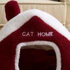 Katzenhaus aus rotem Plüsch, Schneevilla-Design, gemütlich, für Haustiere, Katzenbett.