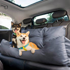 Wasserdichtes Hundebett für Auto Rücksitz, grau, mittlere-große Hunde, Reisesicherheit.