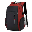 Roter Laptop-Rucksack, wasserdicht, mit USB-Anschluss, ideal für Reisen und Schule.