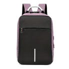 Lila und schwarzer Rucksack, Diebstahlschutz, USB-Anschluss, Laptopfach, stilvoll, wasserdicht.