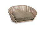 Rattan-Hundebett mit grünem Kissen, modernes Design, Haustiermöbel, langlebig und stilvoll.
