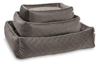 Graues Hundebett-Set, gesteppt, drei Größen, weiches Material, Haustierbett, komfortabel.