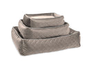 Graues Hundebett-Set, gesteppt, drei Größen, weiches Material, ideal für Haustiere.
