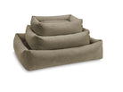 Dreiteiliges, olivgrünes Hundebett-Set, rechteckig, aus Stoff, stapelbar, für Haustiere.