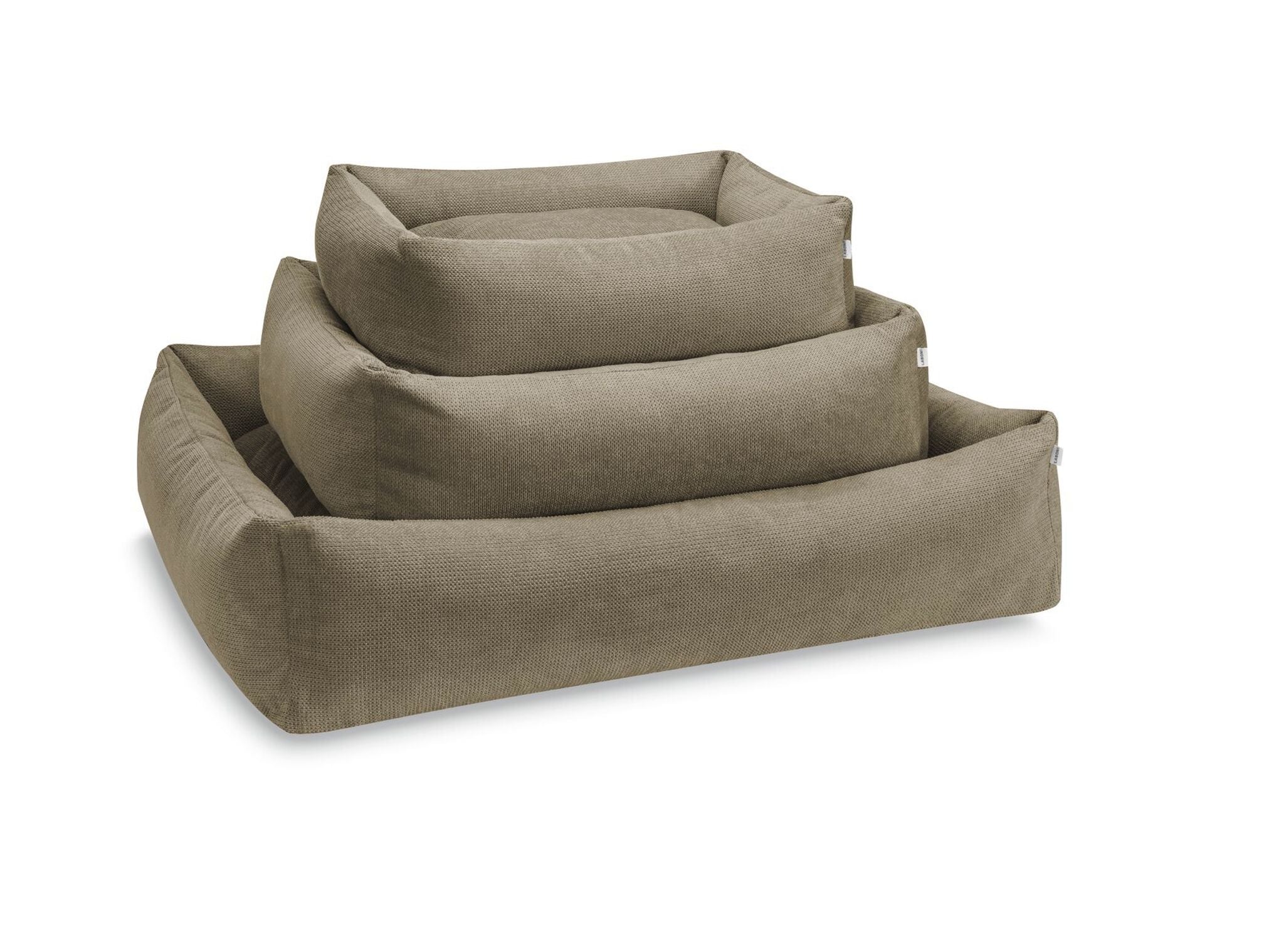 Dreiteiliges, olivgrünes Hundebett-Set, rechteckig, aus Stoff, stapelbar, für Haustiere.