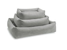 Graues Hundebett-Set, rechteckig, stapelbar, weicher Stoff, ideal für Haustiere, verschiedene Größen.