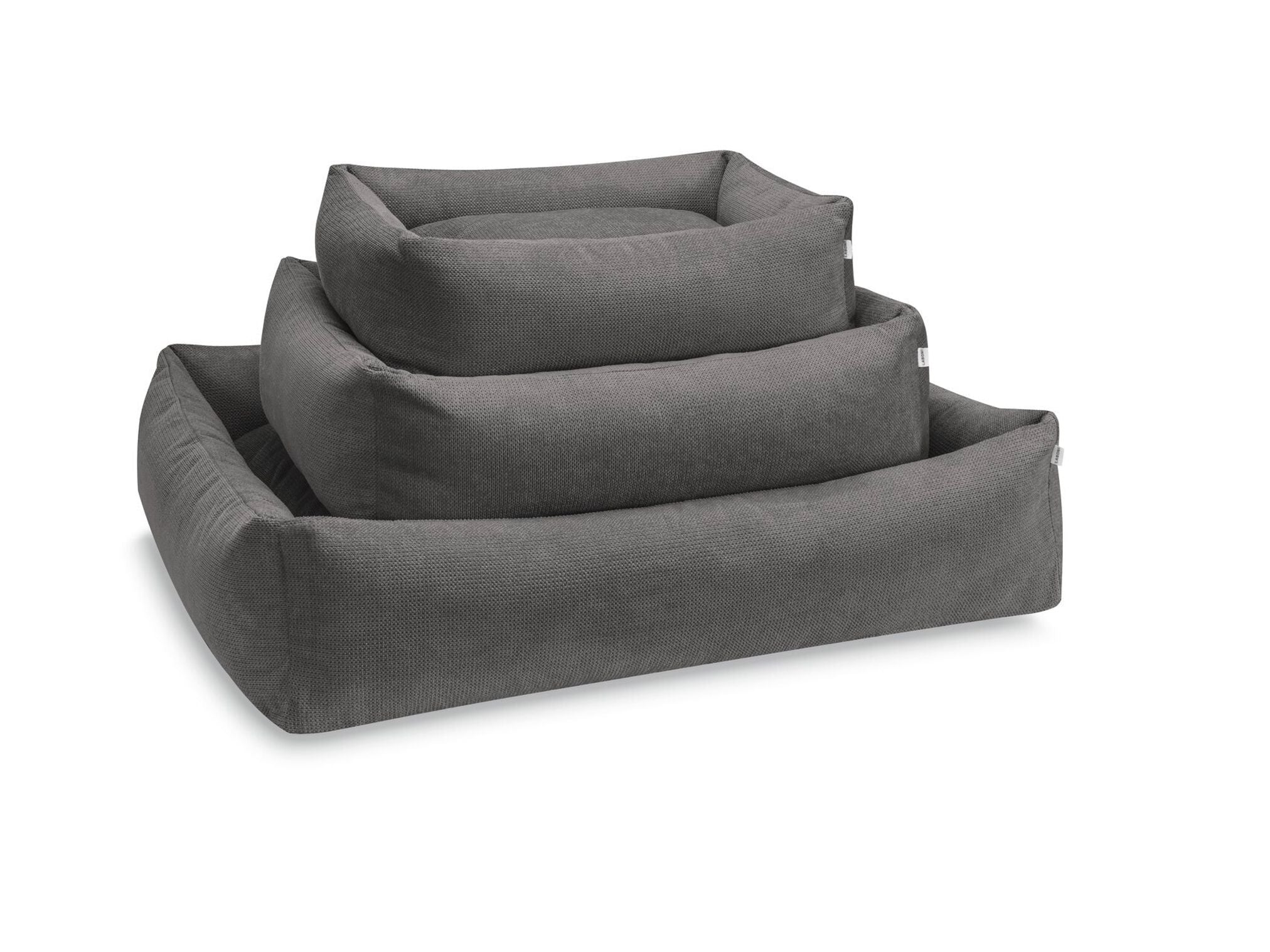 Graues Hundebett-Set, rechteckig, stapelbar, weicher Stoff, verschiedene Größen