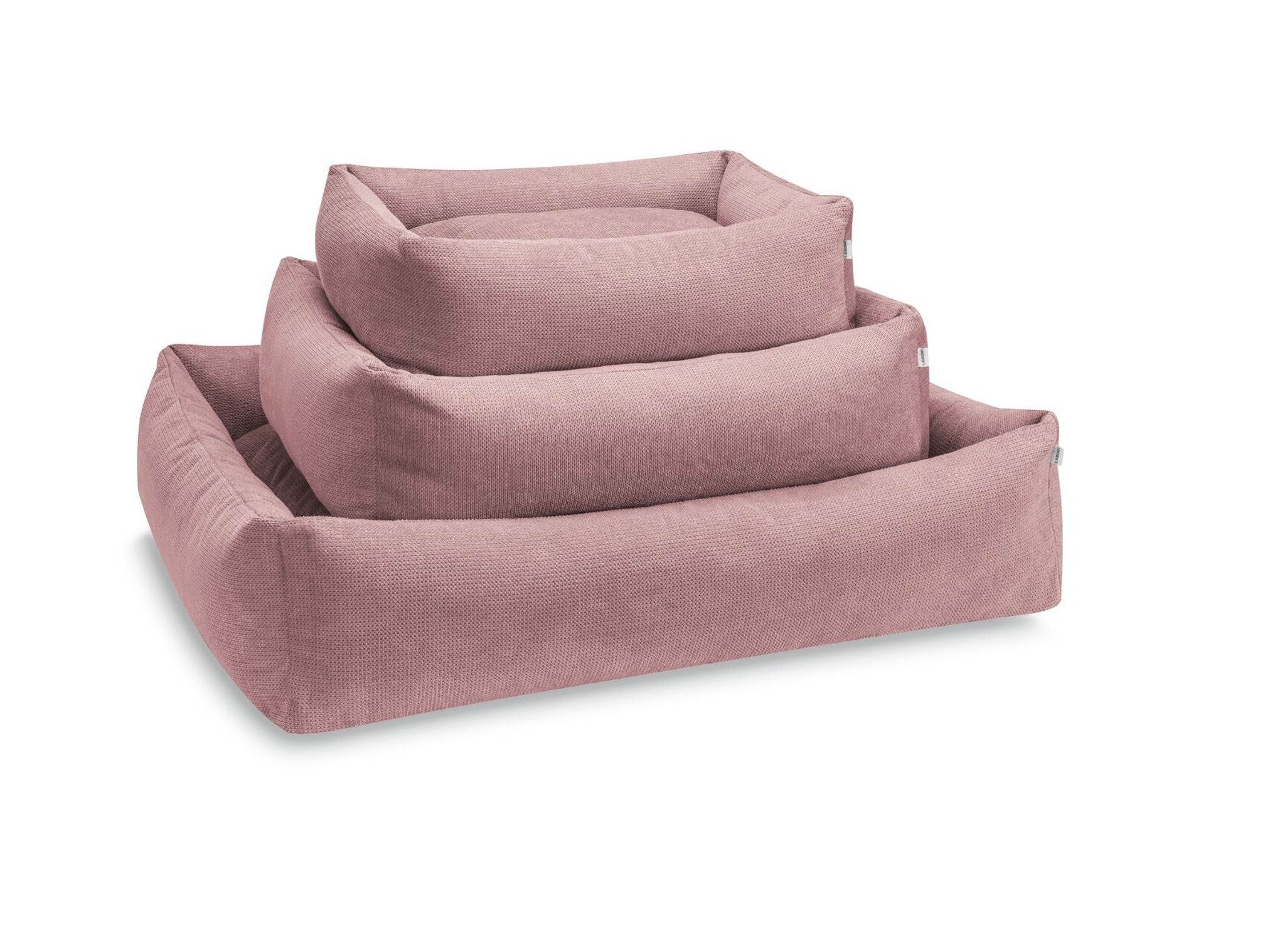 Rosa Hundebett-Set aus Stoff, rechteckig, stapelbar, bequem, für Haustiere.