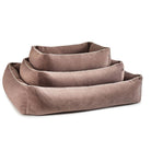 Braunes Hundebett aus Stoff, rechteckig, stapelbar, bequem, ideal für Haustiere, langlebig.